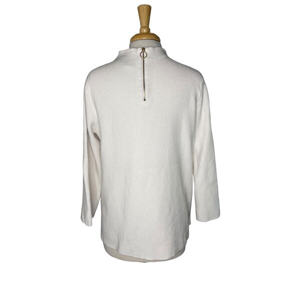 CHICOS Pale Pink Mock Neck Exposed Zipper Chevron Textured Sweater Size Large 2 - Picture 3 of 11